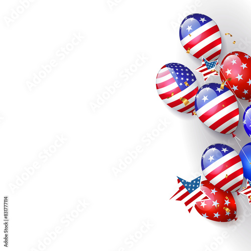 Isolated component with beautiful balloons with USA flag silhouette.