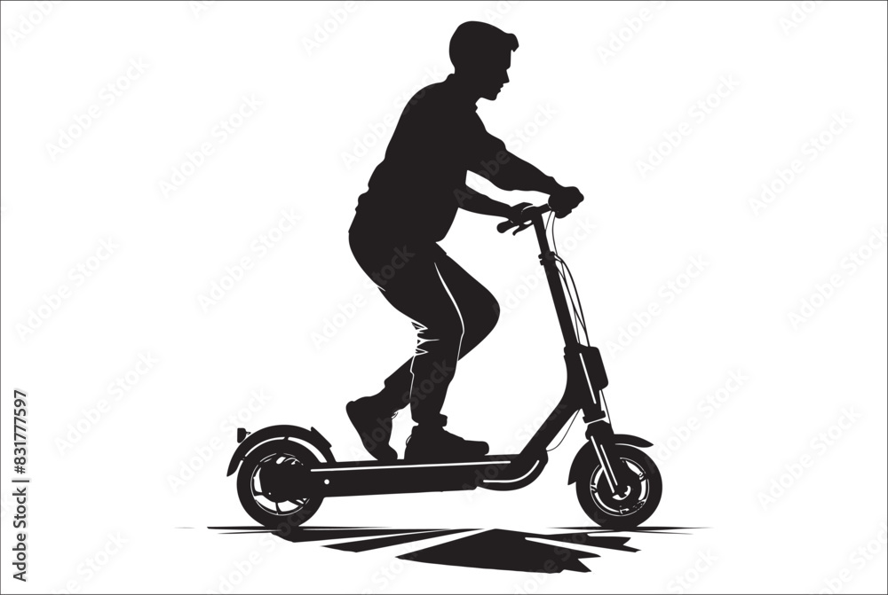 Electric scooter Silhouette Vector on white background, Man Riding an electric Scooter Silhouette vector illustration.
Electric scooter Silhouette Vector on white background, Man Riding an electric Scooter Silhouette vector illustration.