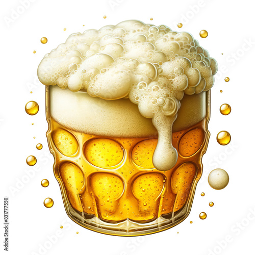 A close-up image of a frothy beer in a glass, showcasing bubbles and foam. Ideal for beverage, bar, and celebration concepts. photo