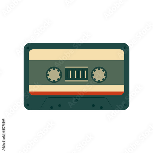 Retro Music Cassette with Record of 80s Disco. Magnetic Audio Tape. Vector Illustration Isolated on White Background
