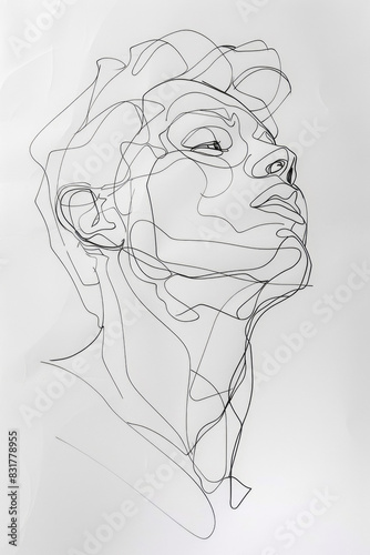 Drawing On Paper Portrait Of A Man with One Black Line Created Using Artificial Intelligence