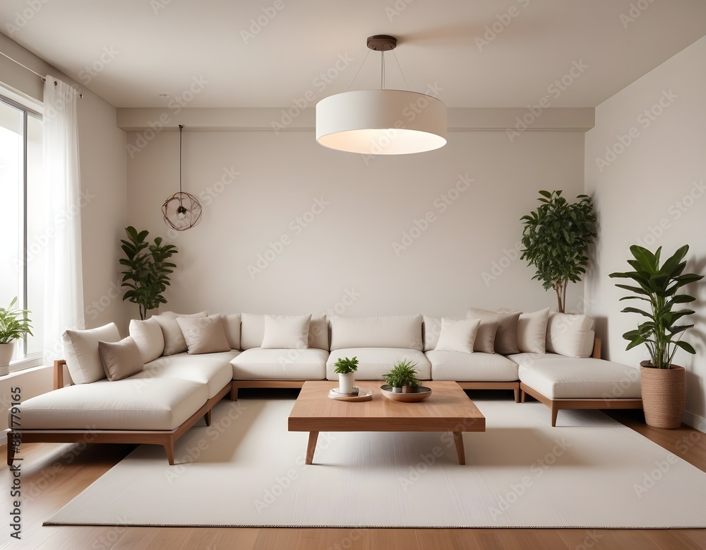 Frame mockup, ISO A paper size. Living room poster mockup. Modern interior design. Living room Interior mockup with house background. 3D render