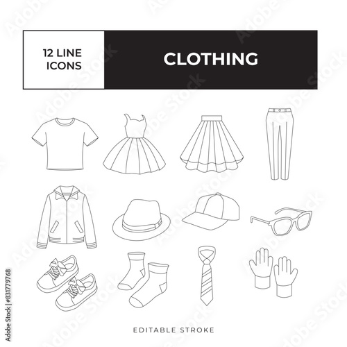 clothing line icon set vector simple  black and white vector icon bundle