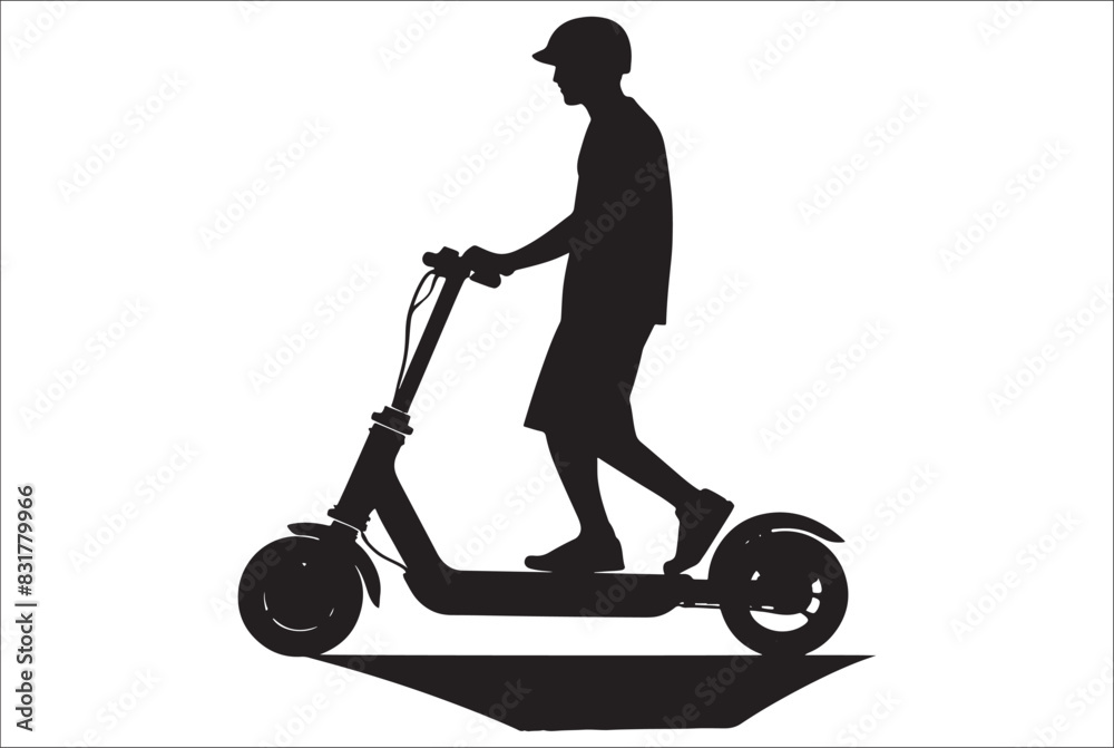 
Electric scooter Silhouette Vector on white background, Man Riding an electric Scooter Silhouette vector illustration.
