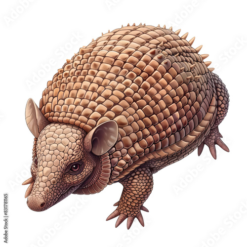 Detailed illustration of an armadillo with its characteristic armored shell and textured skin, isolated on a white background.