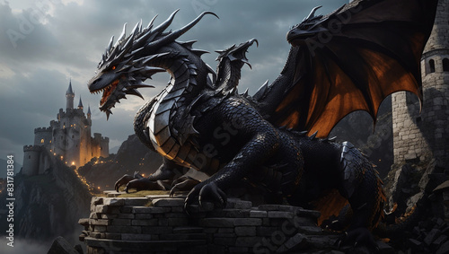 A black dragon with silver spikes  photo