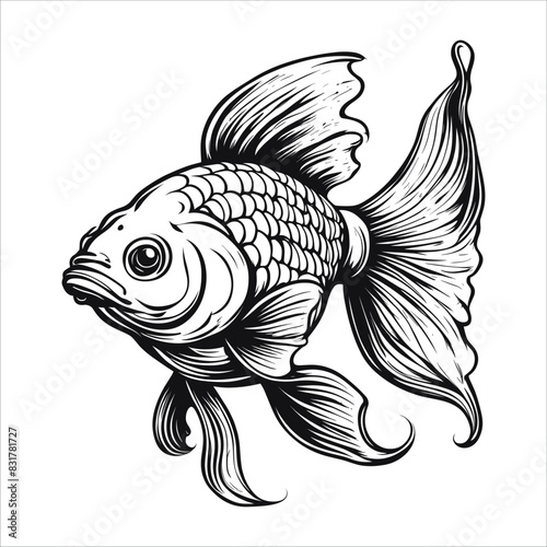 Goldfish tattoo with cool black writing outline style art