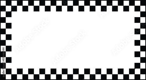 Rectangle frame with checkered print on borders. Rectangular vignette with checkerboard, race flag or chess game pattern isolated on white background. Vector  illistration. EPS 10 photo