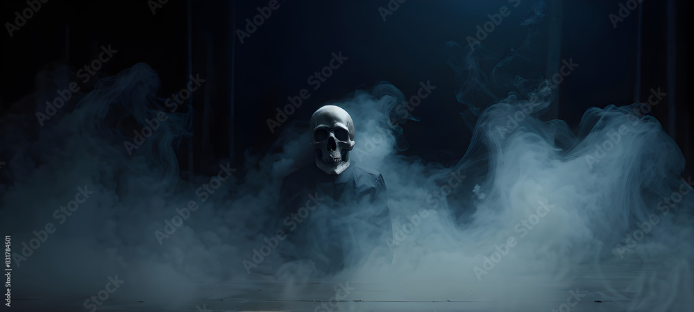 Fototapeta premium Real smoke exploding outwards with empty center. Dramatic smoke or fog effect for spooky Halloween background.