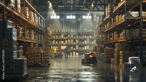 Warehouse workers using barcode scanners, detailed and lifelike