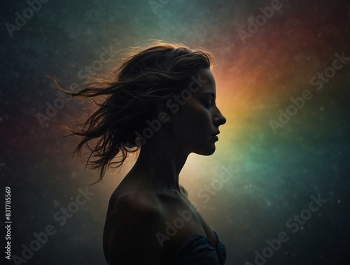 Illuminated Soul of Woman With Colorful Light. Generative AI