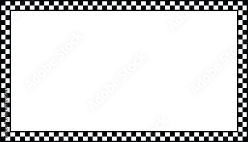 Rectangle frame with checkered print on borders. Rectangular vignette with checkerboard, race flag or chess game pattern isolated on white background. Vector  illistration. EPS 10 photo