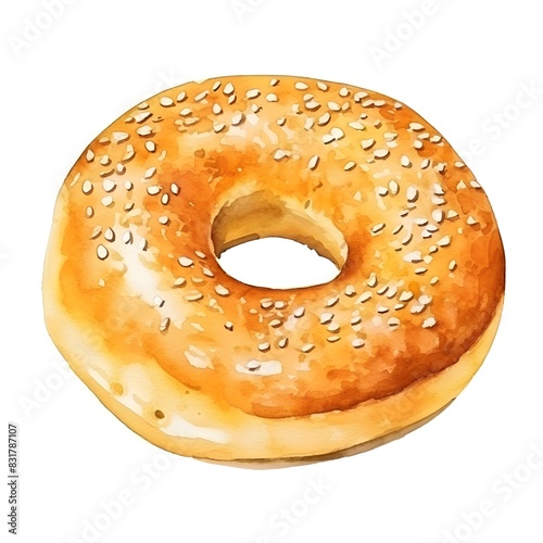 Freshly Baked Golden Bagel with Sesame Seeds on White Background