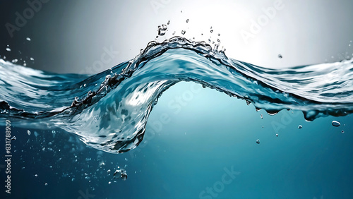 Blue fresh transparent clear flowing water wave, dynamic water splash, close-up. Generative AI.