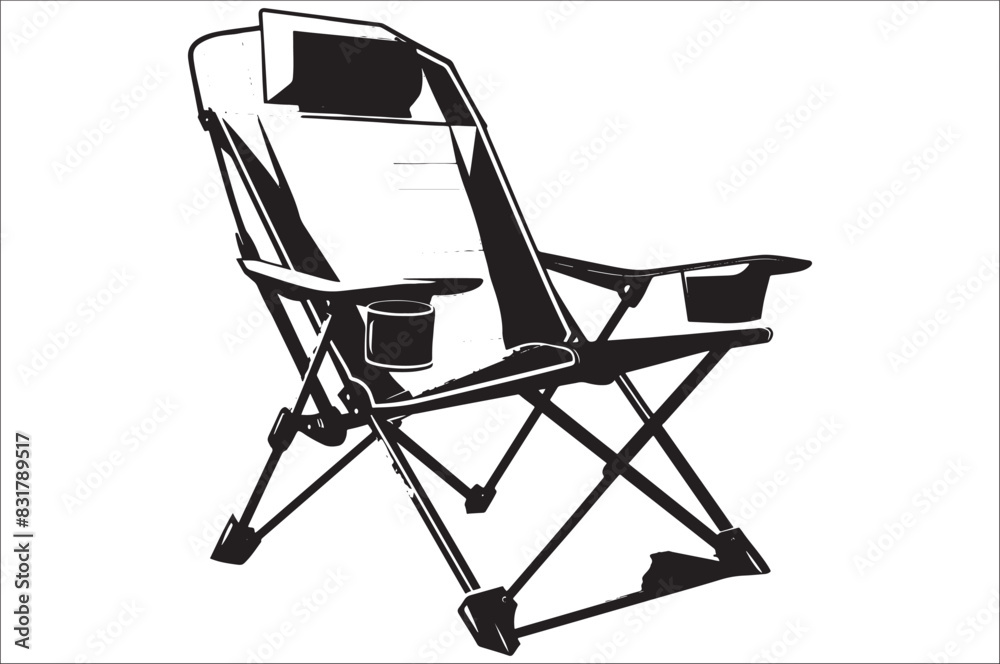 Camping chair Silhouette vector illustration on white background. Black Camping chair silhouette.