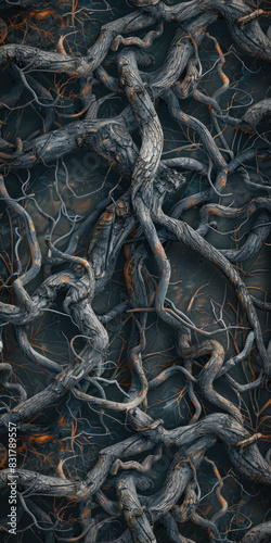 Texture Of Gloomy Tree Roots On A Dark Background For Wallpaper Created Using Artificial Intelligence