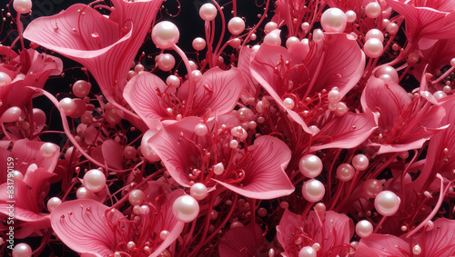 a close-up image of several red hibiscus flowers photo