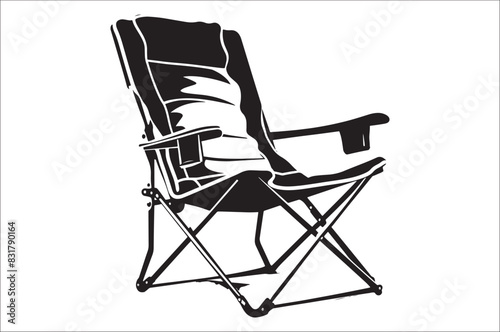 Camping chair Silhouette vector illustration on white background. Black Camping chair silhouette.