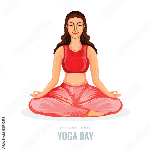 International yoga day with woman doing yoga pose watercolor background