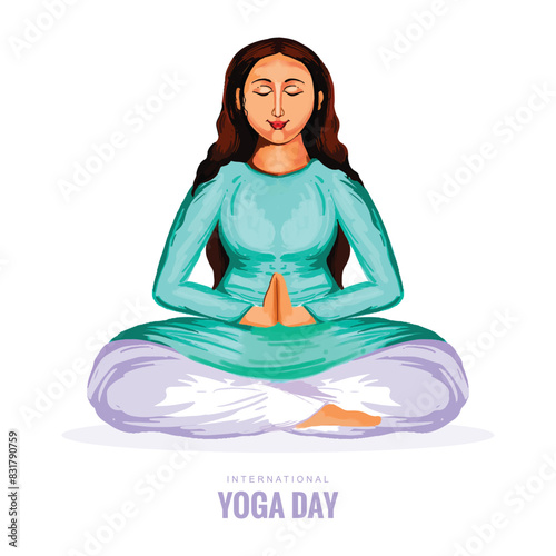 International yoga day with woman doing yoga pose watercolor background