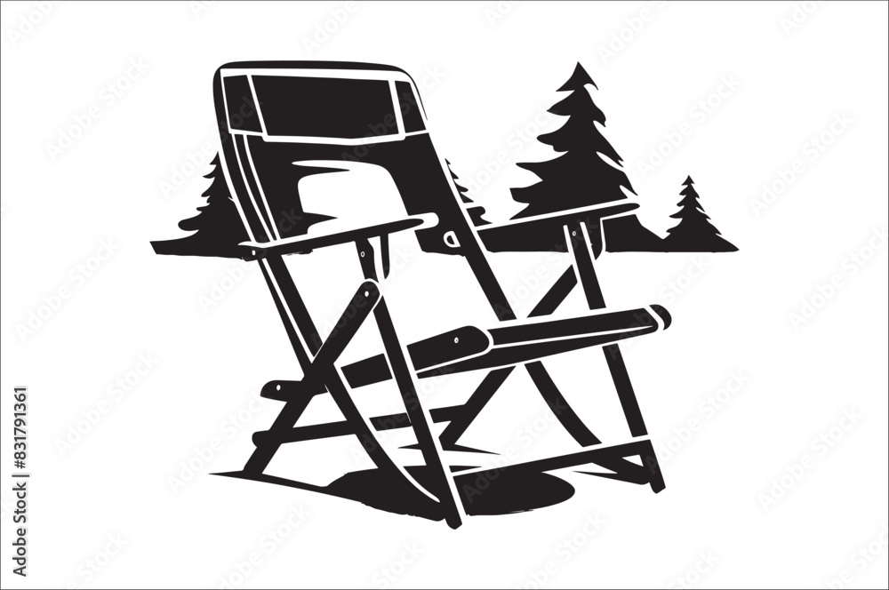Camping chair Silhouette vector illustration on white background. Black Camping chair silhouette. Camping chair Silhouette vector illustration on white background. Black Camping chair silhouette.