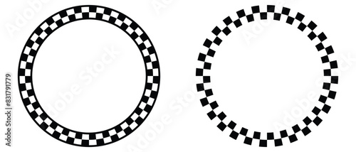 Circle checker frames. Round chess borders. Design for text for start, finish or winner. Pack of isolated elements on a white background. eps 101