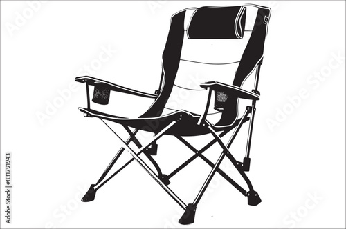 Camping chair Silhouette vector illustration on white background. Black Camping chair silhouette.