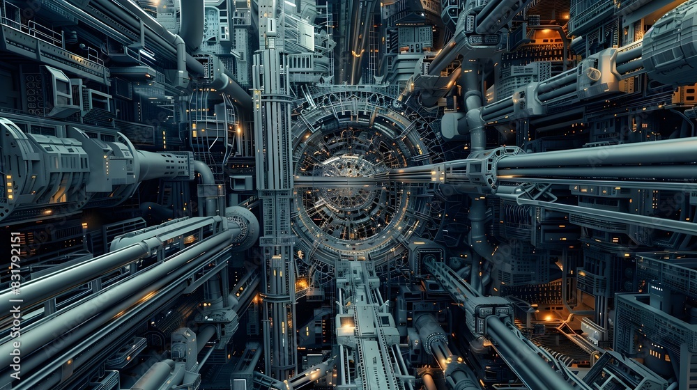 CloseUp Perspective of an Automated Assembly Lines Intricate Machinery CloseUp Perspective of an Automated Assembly Lines Intricate Machinery