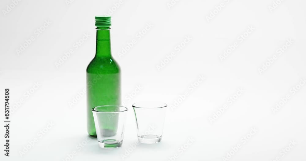 3d render of isolated studio korean soju bottle alcohol beverage and glass for drinking or drunk concept 3d render of isolated studio korean soju bottle alcohol beverage and glass for drinking or drunk concept