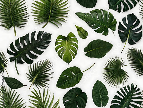 Tropical leaf Set of tropical leaves. The leaves are green. on a white background