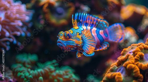 Mandarinfish with bright colors and striking patterns, swimming in a colorful aquarium, Ai generated Images © mohammad