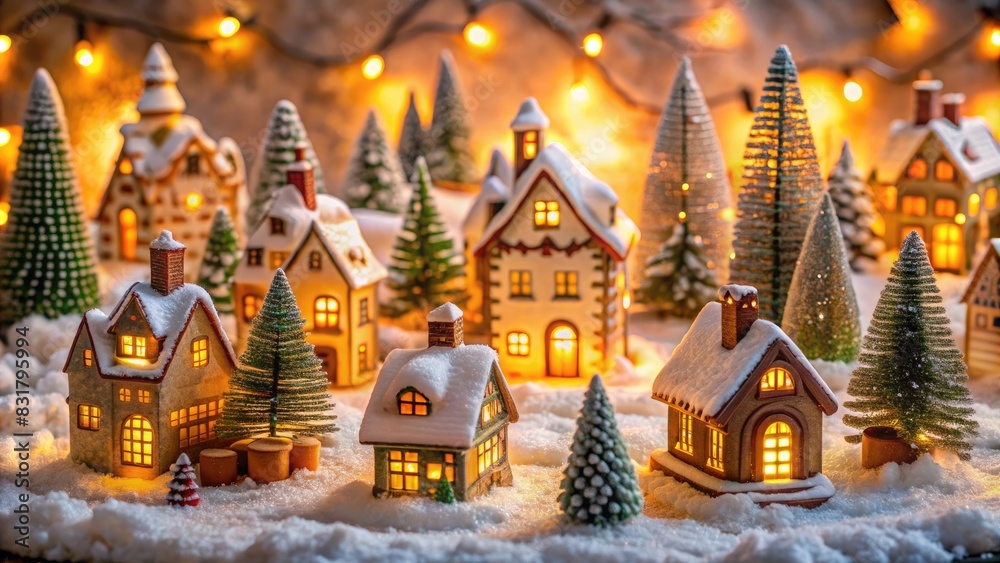 Cozy miniature village decorated with warm lights Cozy miniature village decorated with warm lights