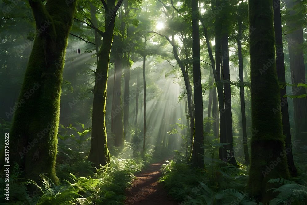 Fototapeta premium A landscape of a green forest