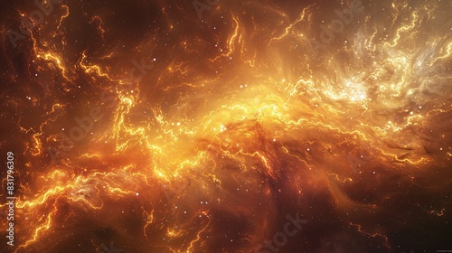 A panoramic view of a nebula nursery. Newborn stars ignite within the swirling gas and dust, creating a dazzling display of light and color. photo