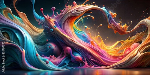 A vibrant explosion of colored liquids, swirling and splashing in a mesmerizing display of movement and energy