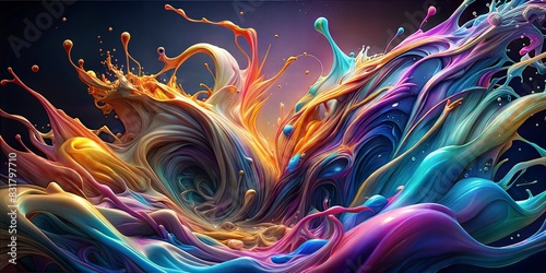 A vibrant explosion of colored liquids  swirling and splashing in a mesmerizing display of movement and energy