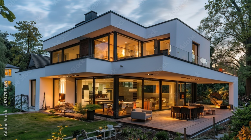 Fototapeta premium Modern house with a cubic extension and garage 