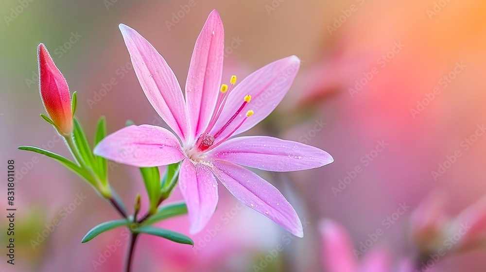 Close-up of a beautiful pink flower with soft lighting and blurred background, capturing the delicate petals and vibrant colors.