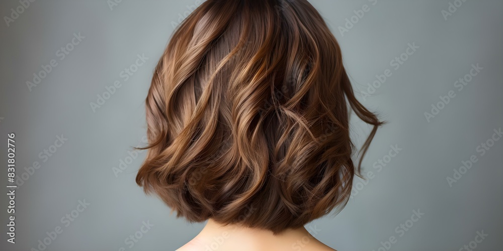 Person with trendy brown short haircut seen from behind on neutral background. Concept Short Brown Hair, Trendy Hairstyle, Neutral Background, Fashion Portrait, Modern Look Person with trendy brown short haircut seen from behind on neutral background. Concept Short Brown Hair, Trendy Hairstyle, Neutral Background, Fashion Portrait, Modern Look