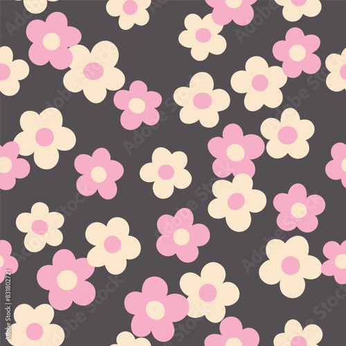 Groovy flower power seamless pattern. Retro, hippie vector floral all over surface print. Nostalgic 60s and 70s retro background.