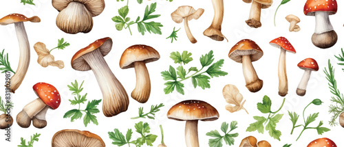 Mushroom seamless food pattern background4