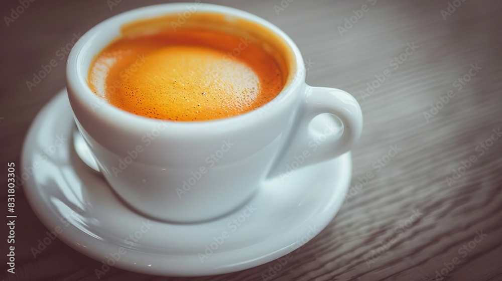 Close-up shot of steaming hot coffee cup on rustic wooden table in cozy cafe setting Close-up shot of steaming hot coffee cup on rustic wooden table in cozy cafe setting