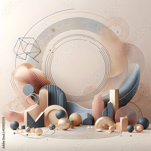 Fototapeta Naklejka Na Ścianę i Meble -  Warm-Toned 3D Abstraction Featuring Various Figures