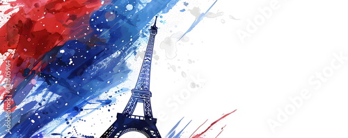 banner in blue white red colors with elements of the Eiffel Tower with background and copy space