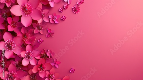  A pink background with a bouquet of pink flowers on the left and a pink background with a bouquet of pink flowers on the right