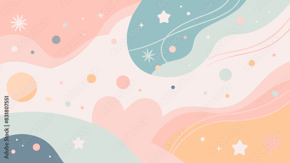 Fondo abstracto infantil con cielo estrellado y luna en colores pasteles