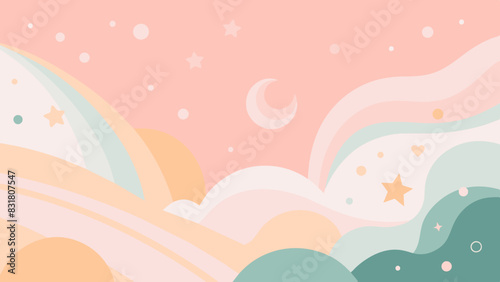 Cielo nocturno infantil con estrellas y luna