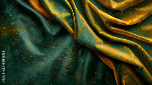 Detailed view of a textile featuring a vibrant combination of green and gold colors photo