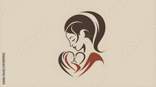 a mothers face hugging a baby in the shape of a heart. Logo
