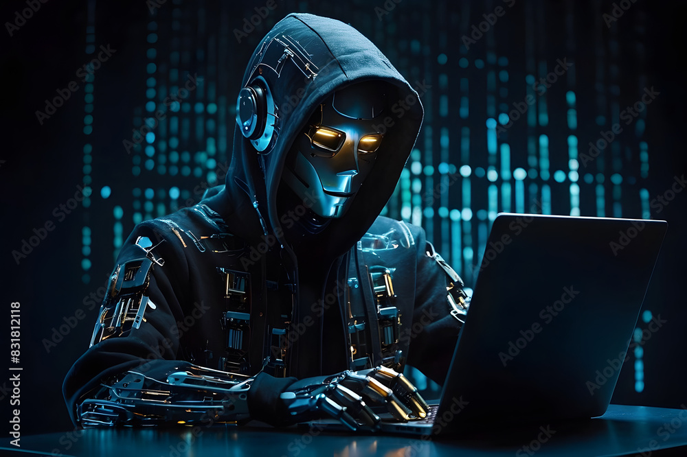 A concept of a modern robot hacking the digital network